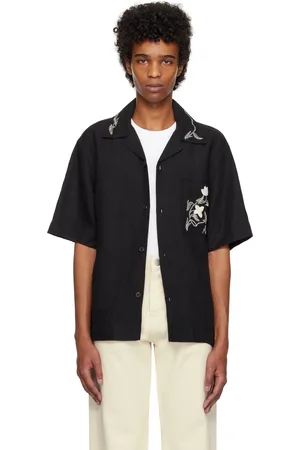 Rohe Chemise à manches courtes noire à ornements brodés à la main
