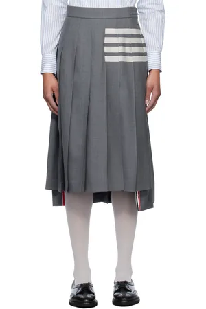 Thom Browne Jupe midi grise en toile à quatre rayures et à plis