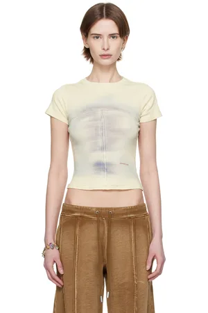 ECKHAUS LATTA Micro t-shirt blanc cassé à coutures visibles