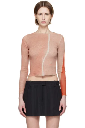 ECKHAUS LATTA Micro t-shirt orange à coutures visibles et à col ras du cou
