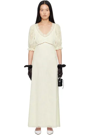 Anna Sui Robe longue blanc cassé à motif fleuri brodé