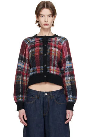 YMC Cardigan Foxtail rouge et noir à motif tartan