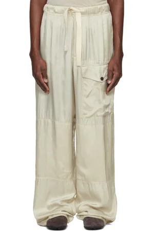 DRIES VAN NOTEN Pantalon cargo taupe en viscose à cordon coulissant