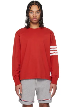 Thom Browne T-shirt de rugby à manches longues rouge à quatre rayures