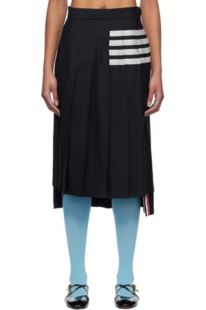 Thom Browne Jupe midi bleu marine en toile à quatre rayures et à plis