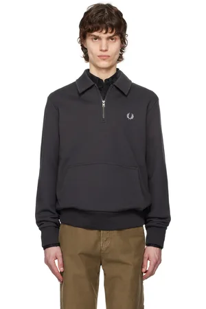 Fred Perry Pull molletonné gris en molleton à demi-glissière