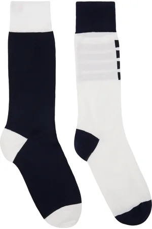 Thom Browne Chaussettes hauteur mollet blanc et bleu marine à quatre rayures et à panneaux