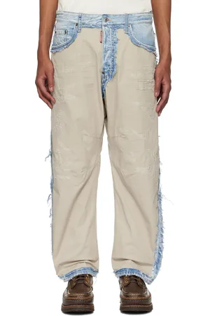 Dsquared2 Jean Kawaii bleu et beige à bords effilochés