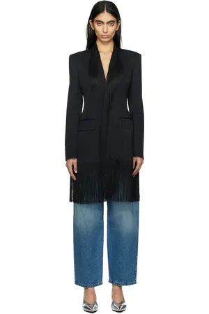 Maison Margiela Veston façon tailleur noir en laine à franges