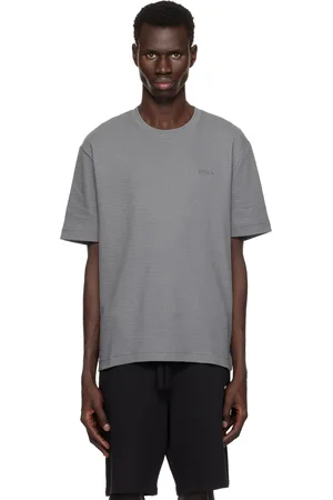 HUGO BOSS T-shirt gris en tricot gaufré à logo brodé