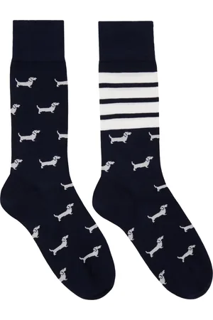Thom Browne Chaussettes bleu marine et blanc en coton à quatre rayures et à logos Hector
