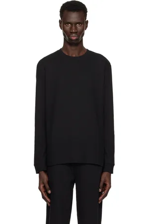 HUGO BOSS T-shirt à manches longues noir en coton à logo brodé