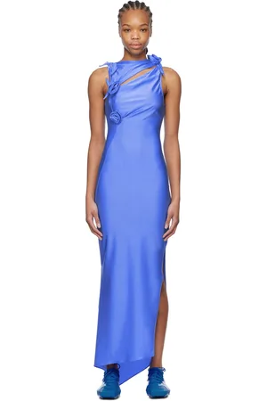 COPERNI Robe longue asymétrique bleue à appliqués floraux
