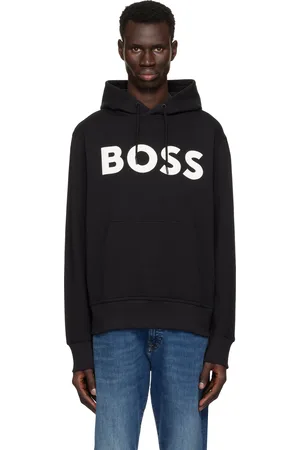 HUGO BOSS Pull à capuche décontracté noir à logo contrastant
