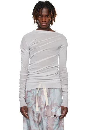 DRIES VAN NOTEN T-shirt drapé gris en filet transparent