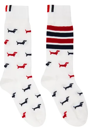 Thom Browne Chaussettes hauteur mi-mollet blanches à quatre rayures et à logos Hector