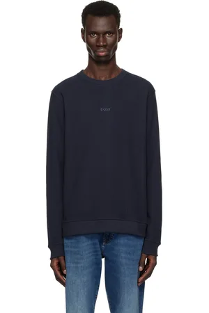 HUGO BOSS Pull molletonné bleu marine en tricot gaufré
