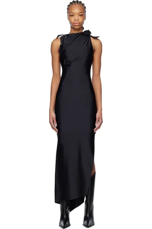 COPERNI Robe longue asymétrique noire à appliqués floraux