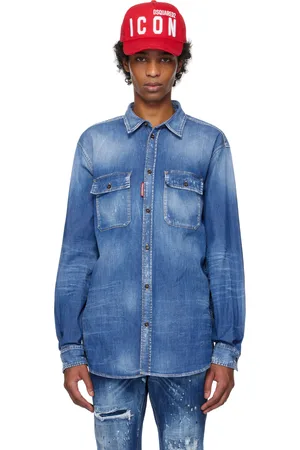 Dsquared2 Chemise de travail Dan bleue en denim à poches