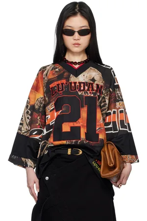 LU’U DAN T-shirt de style maillot de hockey noir et orange