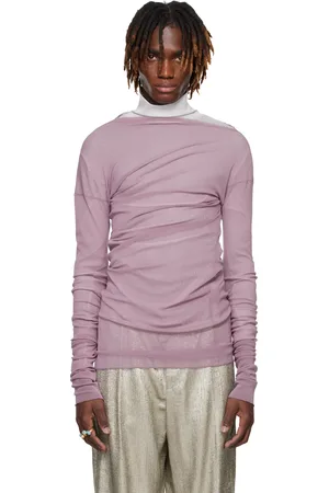DRIES VAN NOTEN T-shirt drapé mauve en filet transparent