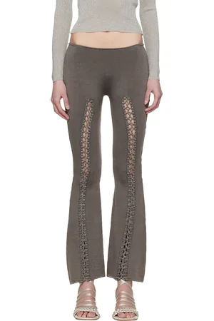 Isa Boulder Pantalon de détente gris à rayures en tricot tressé