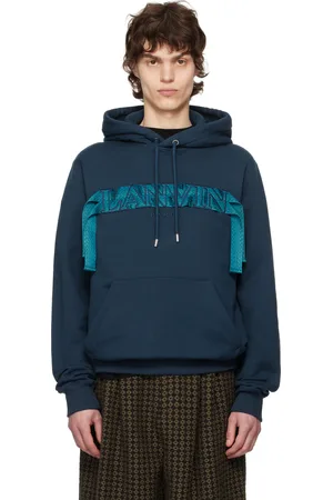 Lanvin Pull à capuche bleu marine à logo à lacets Curb