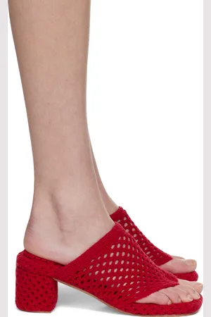Isa Boulder Sandales à talon bottier rouges en tricot exclusives à SSENSE