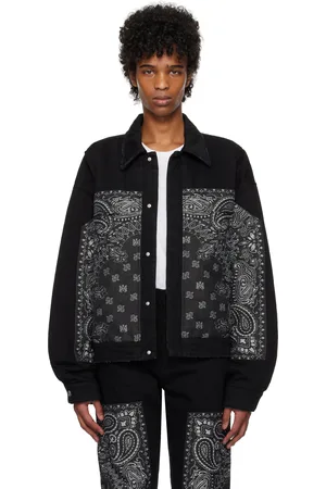 AMIRI Blouson noir et gris denim à motif cachemire en jacquard