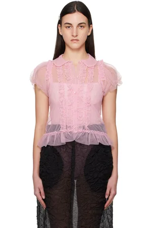 Simone Rocha Chemise transparente rose à manches bouffantes et à volants