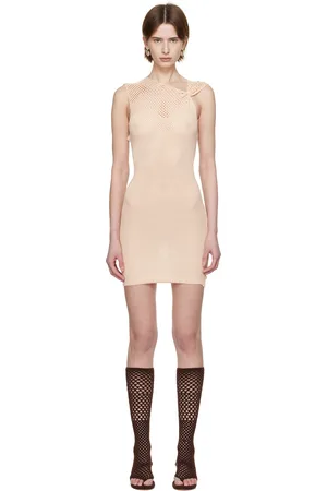 Isa Boulder Robe courte blanc cassé en crochet à bretelle nouée exclusive à SSENSE
