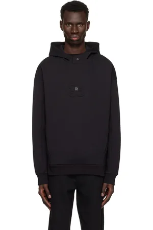 HUGO BOSS Pull à capuche noir en jersey interlock de coton à logos étagés