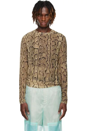 DRIES VAN NOTEN T-shirt beige à motif peau-de-serpent imprimé