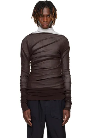 DRIES VAN NOTEN T-shirt drapé brun en filet transparent