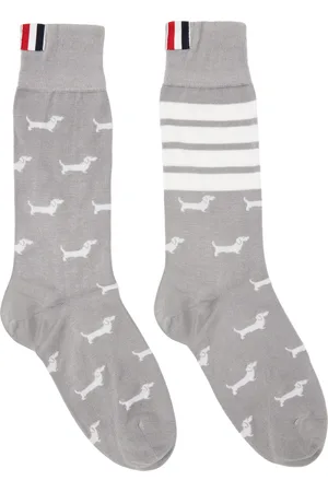 Thom Browne Chaussettes hauteur mi-mollet grises à logos Hector et à quatre rayures