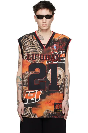 LU’U DAN Débardeur de style maillot de basketball noir et orange