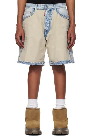 Dsquared2 Short étagé beige et bleu en denim à effet usé