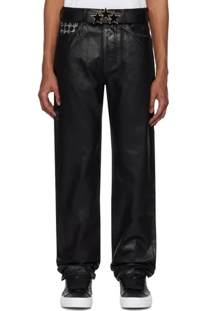 AMIRI Jean droit ciré noir à motif à quadrigrammes
