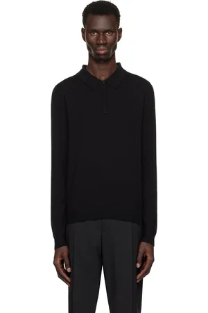 HUGO BOSS Polo ajusté noir à patte dissimulée