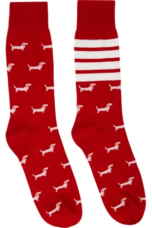 Thom Browne Chaussettes hauteur mi-mollet rouges à logos Hector et à quatre rayures