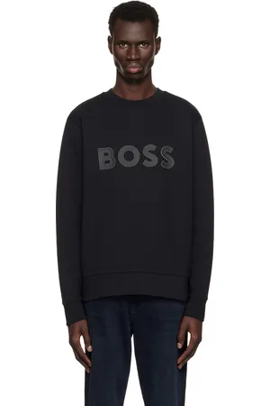 HUGO BOSS Pull molletonné noir en coton extensible à logo