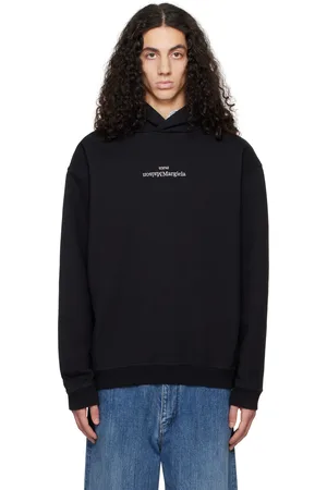 Maison Margiela Pull à capuche noir et blanc à logo brodé