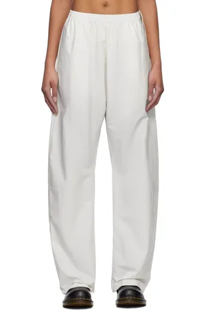 Maison Margiela Pantalon de détente blanc cassé en popeline de coton à rayures