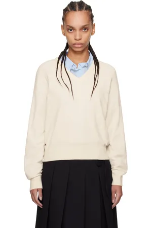 DUNST Pull blanc cassé en tricot brossé à col en V