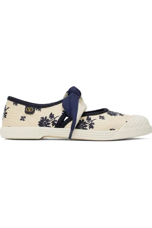 VALENTINO GARAVANI Baskets de style ballerine Bay By Bay blanc cassé et bleu marine