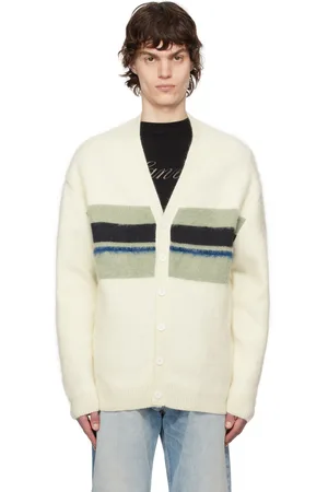 Lanvin Cardigan blanc cassé et vert en mohair brossé à rayures