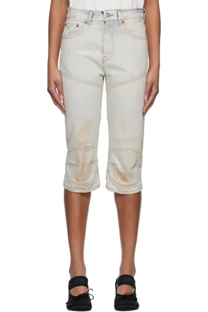 Maison Margiela Short capri bleu en denim à panneaux et à effet taché