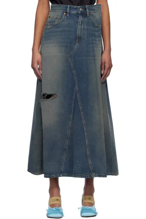 Maison Margiela Jupe midi bleue en denim à coutures pincées
