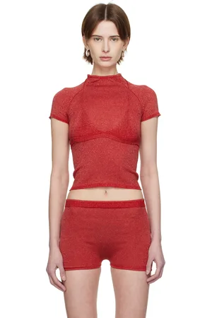 Isa Boulder Ensemble de micro t-shirt Jia et soutien-gorge Malley rouges en tricot exclusifs à SSENSE