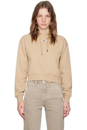 Jacquemus Pull à capuche beige à étiquette en gros-grain - La casa